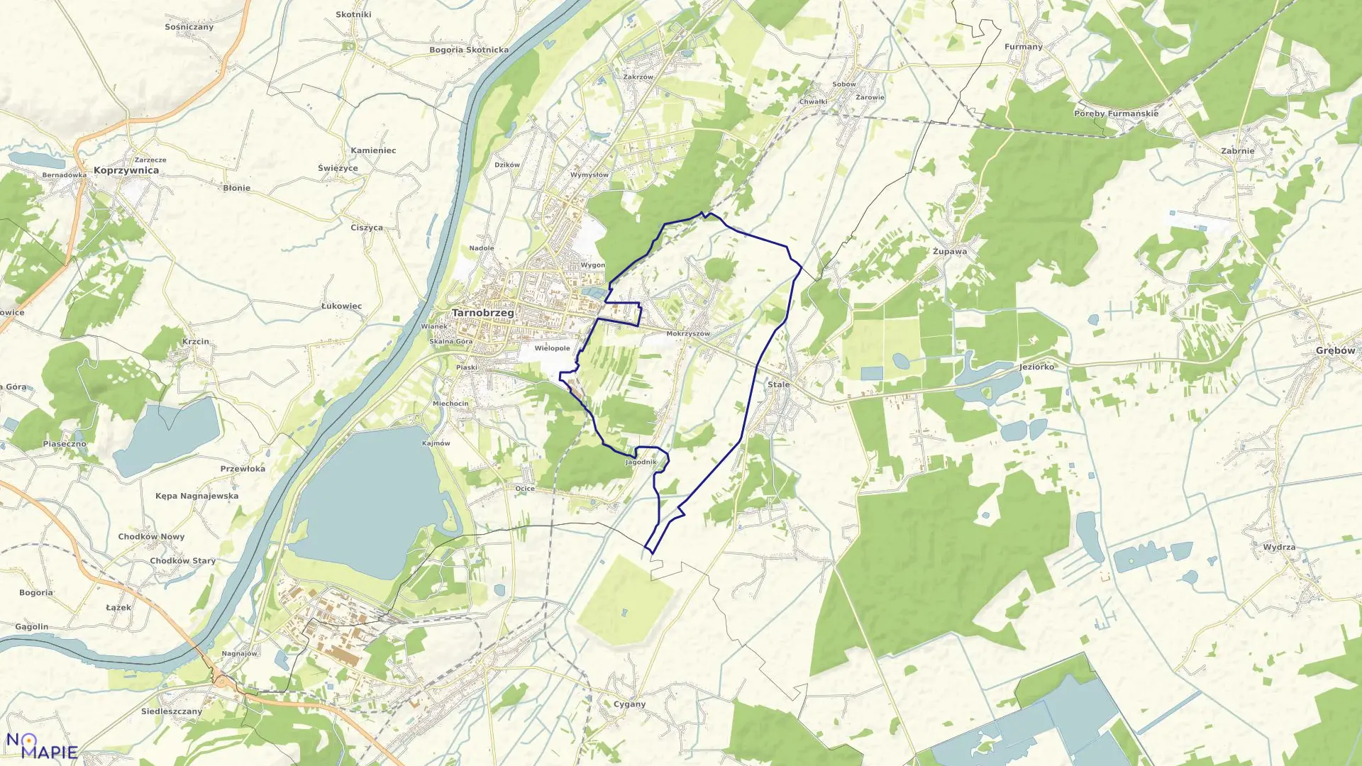 Mapa obrębu Mokrzyszów w mieście Tarnobrzeg