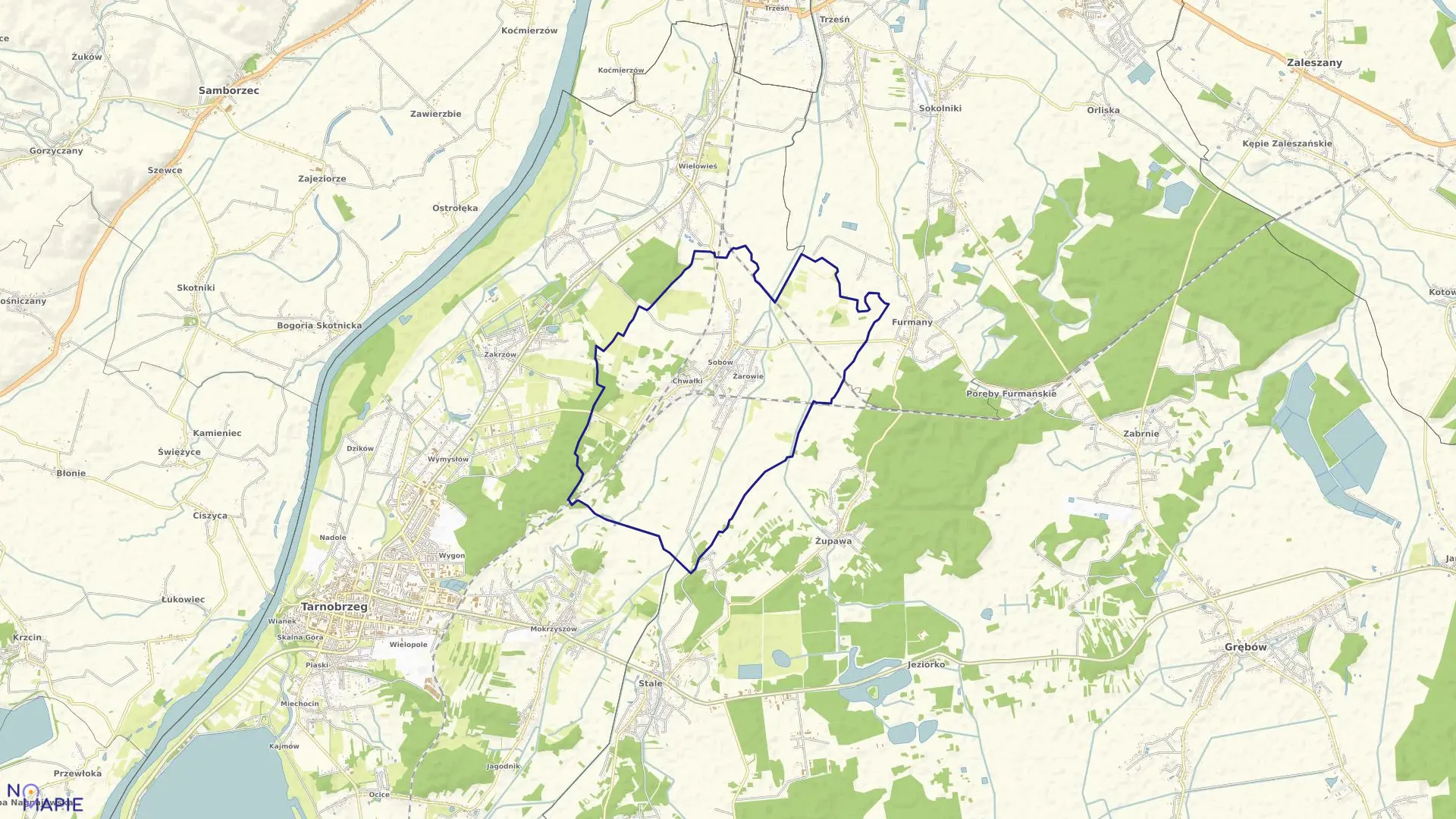 Mapa obrębu Sobów w mieście Tarnobrzeg